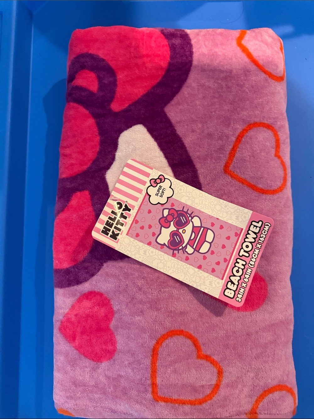 NWT Hello Kitty Pink Purple & Orange Heart Beach Towel - Picture 1 of 2